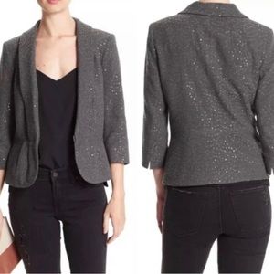 NWOT Banana Republic Gray Sequin Peplum 3/4 Sleeve Blazer Jacket Size 8